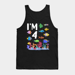 4th Birthday Party Tropical Fish I'm Four Years Old age Bday Tank Top